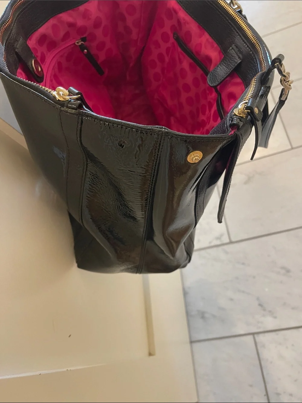Kate Spade New York black Patent Designer Leather Tote Bag - Classic